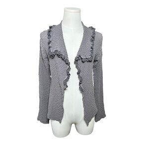 Issey Miyake Me Popcorn Knit Cardigan Gray Textured Ruffle Jacket Made Japan SM